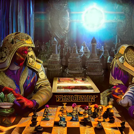 Image similar to beautifully detailed scene of a cyberpunk hyperborean magitech esoteric play and games scholar floral patterned robes in his study with holographic machinery, board games, chess contraptions, video game consoles, controllers, large crt monitors, books light projection mystical outdoor temple natural scene, octane 4 k render videogame gameplay screesnshot