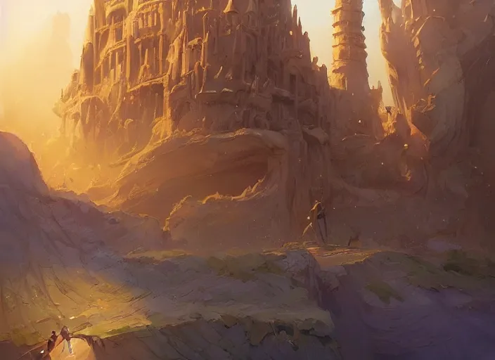 Image similar to cover concept art of the lost sand city, ruins, golden towers, golden pillars, volumetric lighting, official fanart behance hd artstation by Jesper Ejsing, by RHADS, Makoto Shinkai and Lois van baarle, ilya kuvshinov, rossdraws