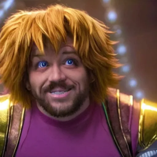 Prompt: Shaggy from scooby doo wearing a infinity gauntlet on his left hand, 8k, flawless,