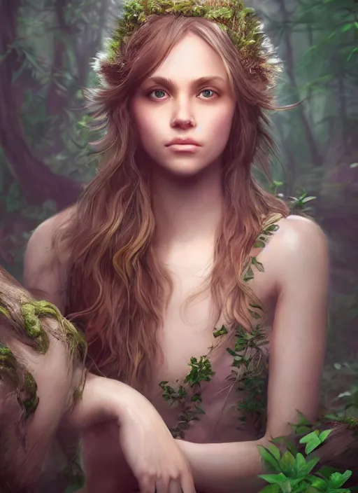 Prompt: portrait of a gorgeous princes of the forest, 8k render, ultra realistic, soft lighting, artstation, Annie Leibovitz, artgerm
