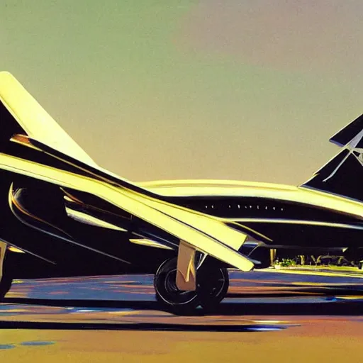 Image similar to concept art for convertible plane, painted by syd mead, high quality