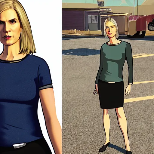 Image similar to Kim Wexler from Better Call Saul as a GTA character portrait