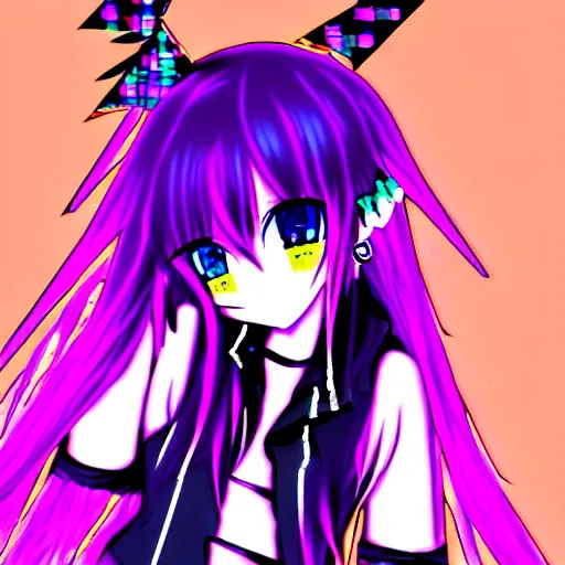 Image similar to emo anime girl, scene, rainbowcore, vhs monster high, glitchcore witchcore, checkered spiked hair, pixiv