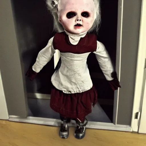 Image similar to evil creepy female killer doll standing in the room