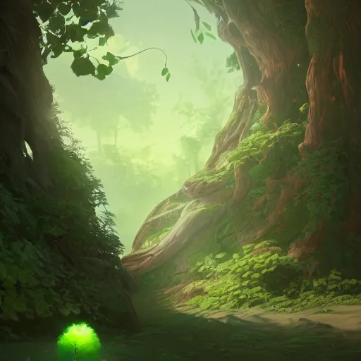 Prompt: ilustration a tree with green roses growing in the center, characterized by roman shipunov, etienne hebinger, atey ghailan, cgsociety, fantasy art, 2 d game art