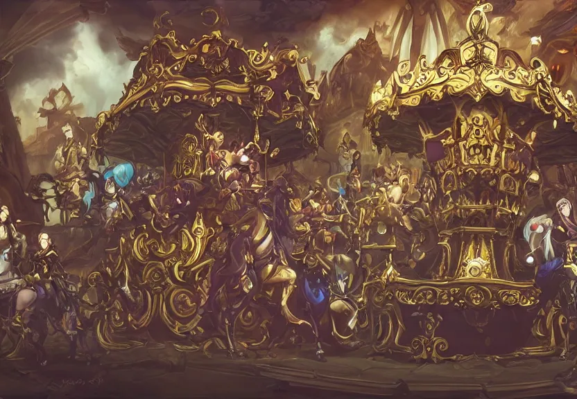 Image similar to a baroque gothic carousel, in the style of league of legends, overwatch