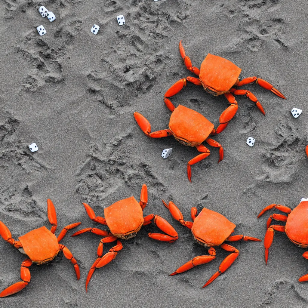 Prompt: crabs playing dice on the beach