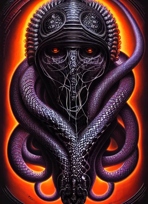 Prompt: cosmic lovecraft giger fractal snake portrait, pixar style, by tristan eaton stanley artgerm and tom bagshaw.