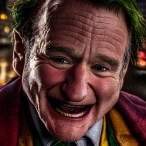 Image similar to (Robin Williams) as The Joker movie still 8k hdr