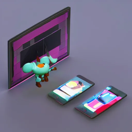 Prompt: 3 d cute object of the pc monitor, mobile game, isometric art, centralised, mohamed chahin, blender cycles render, solid colours material, no background and shadows