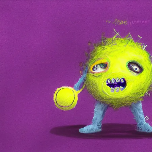 Prompt: a g. 0 ree. 0. tennis ball monster in a purple pimp coat, black and gold, digital art, fantasy, magic, chalk, trending on artstation, ultra detailed, professional illustration by basil gogos