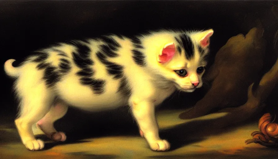 Prompt: a tropical dog kitten in the style of francisco goya, 4 k resolution