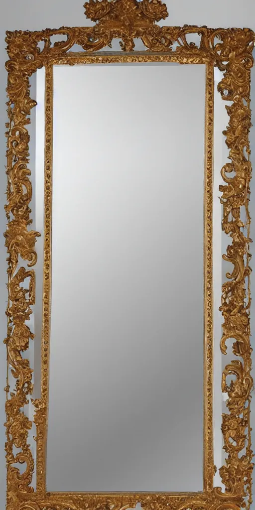 Prompt: tall intricate baroque mirror with a reflection to space :: realism, hyperrealism