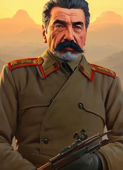 Image similar to highly detailed portrait joseph stalin in gta v, stephen bliss, unreal engine, fantasy art by greg rutkowski, loish, rhads, ferdinand knab, makoto shinkai and lois van baarle, ilya kuvshinov, rossdraws, tom bagshaw, global illumination, radiant light, detailed and intricate environment