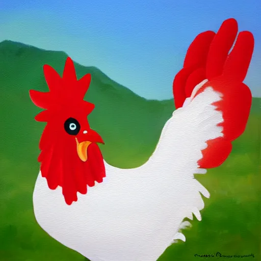 Image similar to oil painting of happy rooster ultra realism