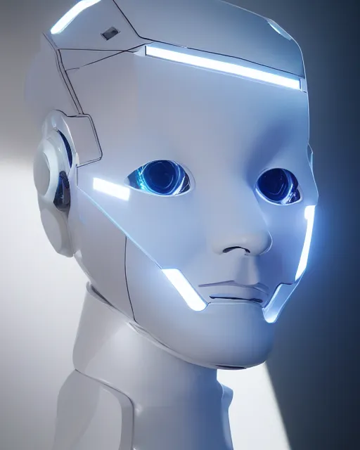 Image similar to beautiful photo of sensual dancer as a cyberpunk mecha humanoid robotic head shoulder parts with straight bright led lights, inside white room, ultra - realistic and detailed, 8 k