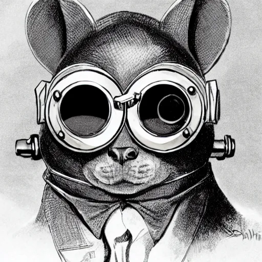 Prompt: a rat with steampunk googles, by don bluth