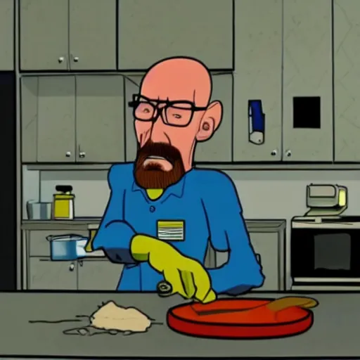 Prompt: walter white cooking meth in dexters laboratory