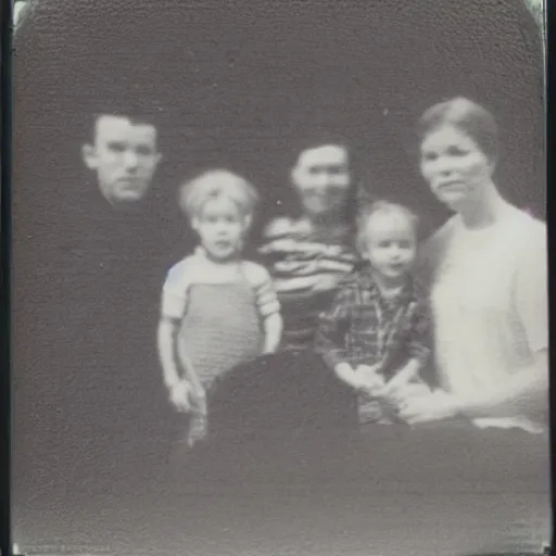 Prompt: old polaroid of a haunted family, hd photo, black and white