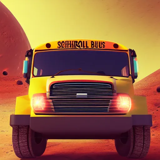 Image similar to school bus driving on mars, digital art, 8k