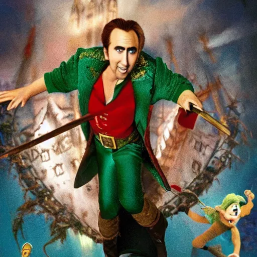 Image similar to nic cage in peter pan, disney,