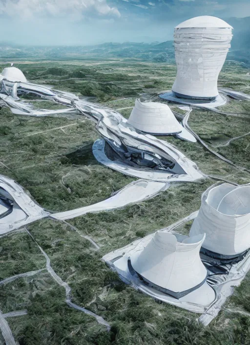 Image similar to techno chuquicamata bioremediation white mining tailing futuristic horizontal architecture, epic, cinematic, hyperealistic, high detailed, corona render, hdr, ray tracing