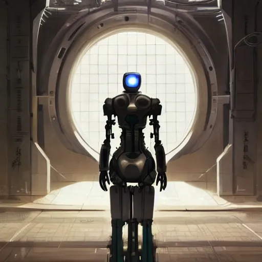 Prompt: detailed character concept art portrait of a detailed and hi - tech robot in an empty chamber, artstation, award - winning realistic sci - fi concept art by greg rutkowski and yoshitaka amano, in the style of moebius, realism masterpiece.