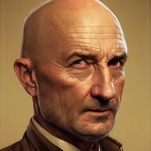 Image similar to portrait of John Locke from Lost as a detective, highly detailed, digital painting, artstation, concept art, sharp focus, illustration, art by artgerm and greg rutkowski and alphonse mucha