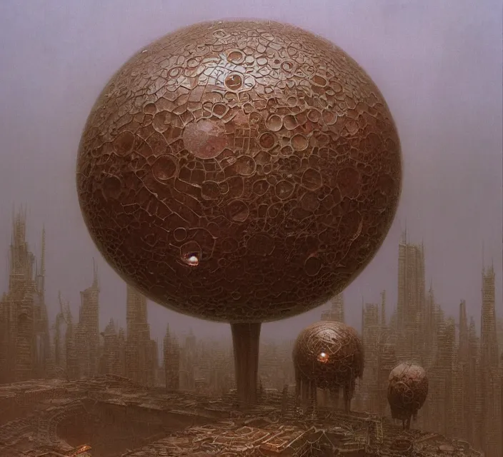 Image similar to gigantic mechanical dycon sphere, gothic, warhammer, cyberpunk, highly detailed, artstation, art by zdislav beksinski and wayne barlowe