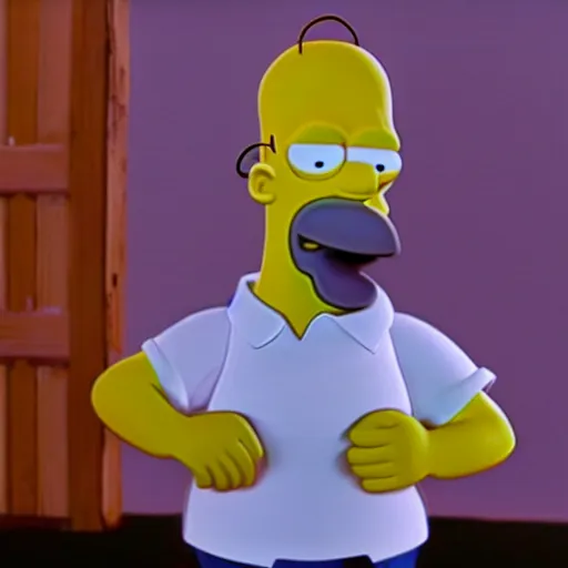 Image similar to disturbing claymation of homer simpson drinking a gallon of milk