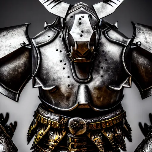 Image similar to photo of a warrior with metal rhinoceros themed armour, highly detailed, 4 k, hdr, smooth, sharp focus, high resolution, award - winning photo