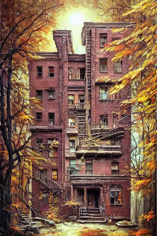 Image similar to (((((a ramshackle manhattan brick brownstone deep in the forest))))) by Dmitry Dubinsky!!!!!!!!!!!!!!!!!!!!!!!!!!!