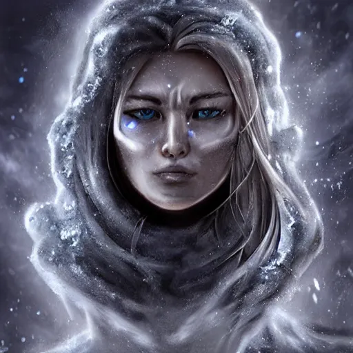 Prompt: a portrait photo of an ice elemental, human features, extremely detailed, beautiful portrait, fantasy art, face mad out of ice, ice person