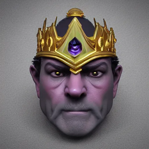 Image similar to a 3 d render of a gemstone in the shape of a king with dark gloomy eyes, realistic, artstation, cg, octane render, unreal engine
