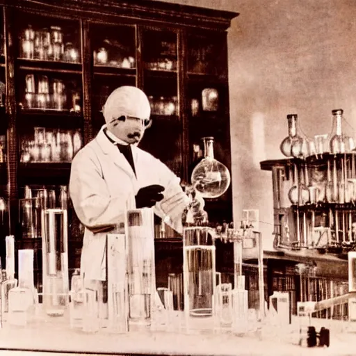 Prompt: a photo of an peacock dressed as a scientist doing chemistry experiments in a laboratory, ful color cinematic volumetic ligtin