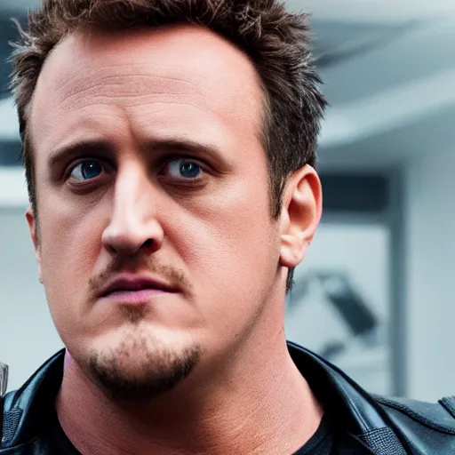 Image similar to film still of Jason Segel playing Hawkeye in The Avengers, 4k