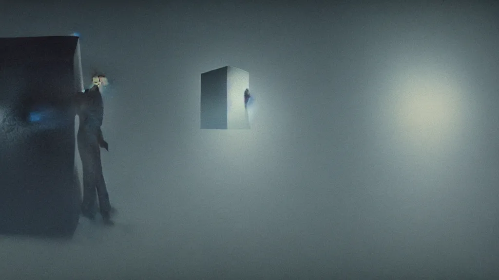 Image similar to cube man, film still from the movie directed by denis villeneuve and david cronenberg with art direction by salvador dali and zdzisław beksinski, wide lens