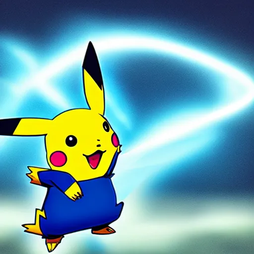 Prompt: a blue pikachu shooting bright electric lightning out of his ears in the style of pokemon anime def 8 k