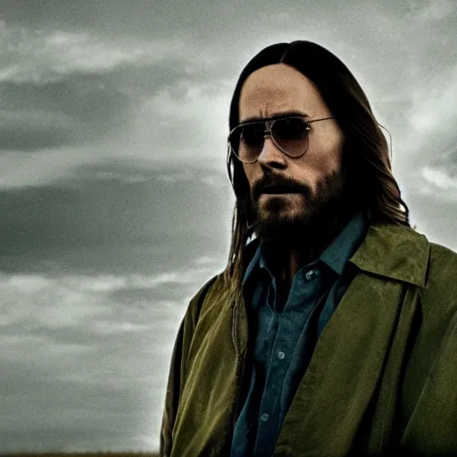 Image similar to Live Action Still of Jared Leto dressed as and playing Walter White in Breaking Bad, real life, hyperrealistic, ultra realistic, realistic, highly detailed, epic, HD quality, 8k resolution, body and headshot, film still