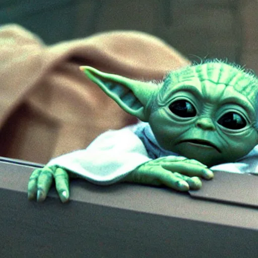 Prompt: a film still of baby yoda's son at his funeral in star wars realistic, detailed