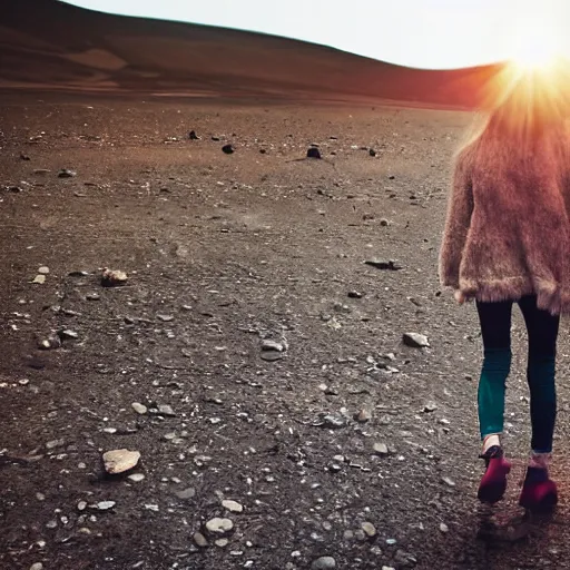 Prompt: girl walking on an alien planet