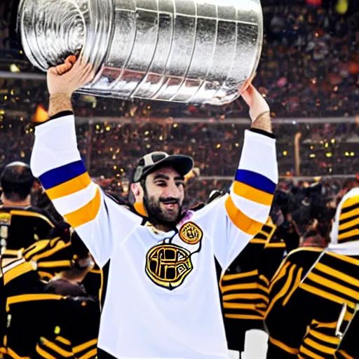 Image similar to Patrice Bergeron holding the Stanley cup