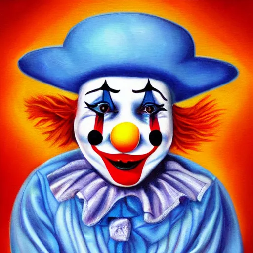 Prompt: Five star clown oil painting