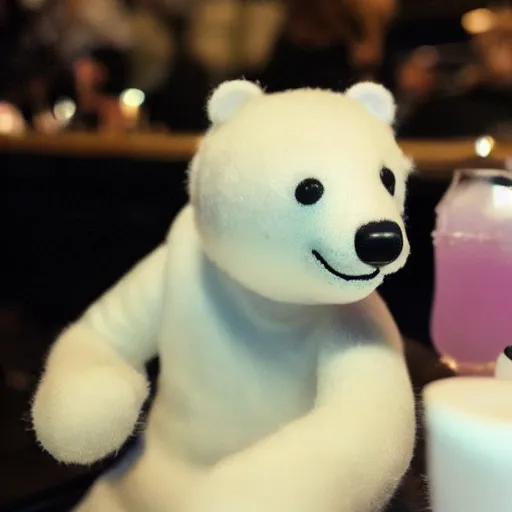 Image similar to little polar bear partying, drink, nigh club