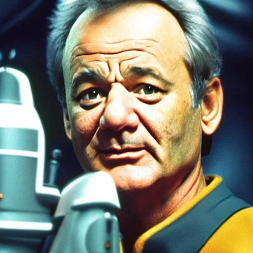 Prompt: bill murray as a starship captain, high definition, color film,