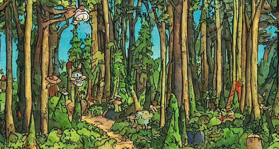 Image similar to a forest in france in the style of uderzo