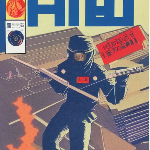 Image similar to 1979 OMNI Magazine, Neo-tokyo bank robbers fleeing the police with bags of money, Highly Detailed, 8k :4 by Vincent Di Fate : 8