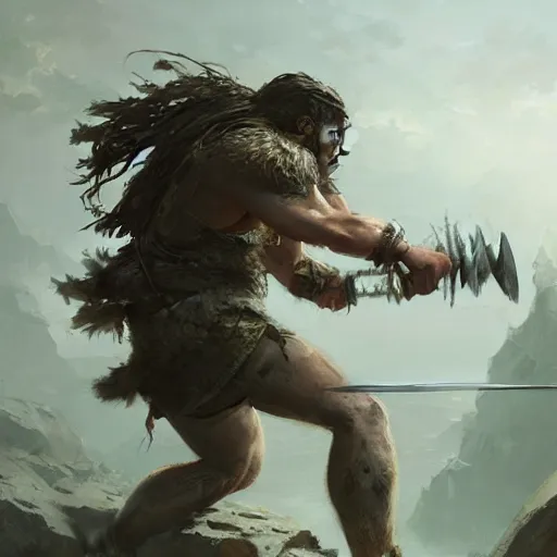 Prompt: a warrior fighting a troll, greg rutkowski