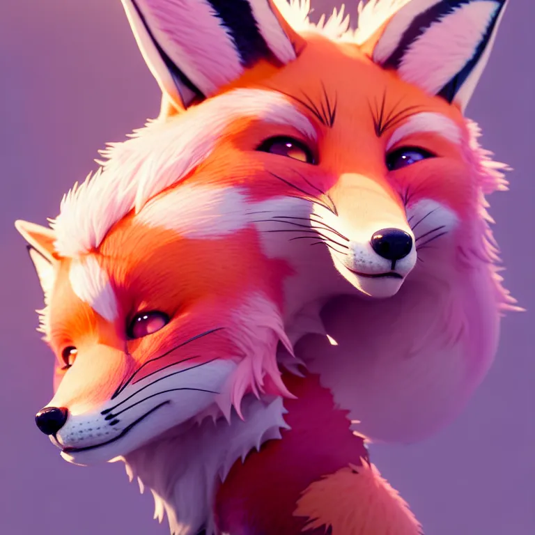 Prompt: a beautiful headshot portrait of a cute anime male fox with pink hair and piercings and green eyes. character design by cory loftis, fenghua zhong, ryohei hase, ismail inceoglu and ruan jia. artstation, volumetric light, detailed, photorealistic, fantasy, rendered in octane