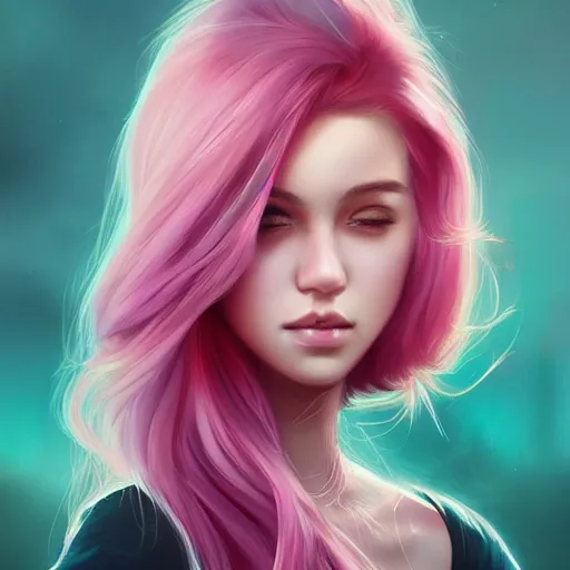 Image similar to teen girl, full body, pink hair, gorgeous, amazing, darkness aura brooding from her body, elegant, intricate, highly detailed, digital painting, artstation, concept art, sharp focus, illustration, art by Ross tran